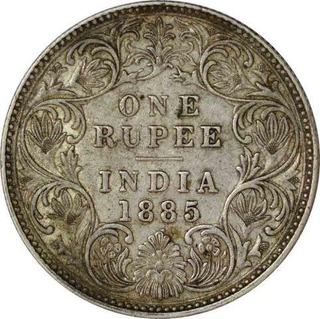 Silver One Rupee Coin of Victoria Empress of Bombay Mint of 1885.