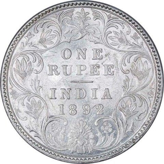 Silver One Rupee Coin of Victoria Empress of Bombay Mint of 1892.