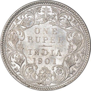 Silver One Rupee Coin of Victoria Empress of Bombay Mint of 1901.