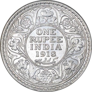 Silver One Rupee Coin of King George V of Bombay Mint of 1918.