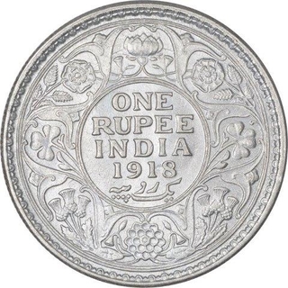 Silver One Rupee Coin of King George V of Calcutta Mint of 1918.