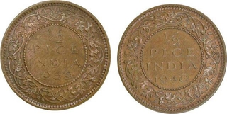 Lot of Two Bronze Half Pice Coin of King George VI of Calcutta Mint of different Year. 