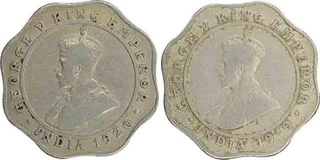 Lot of Two Cupro Nickel Four Annas Coin of King George V of Calcutta Mint of Different Year.