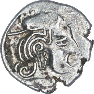 Error Silver Drachma Coin of Mahakshatrapa Damasena of Kardamaka family of Western Kshatrapas.