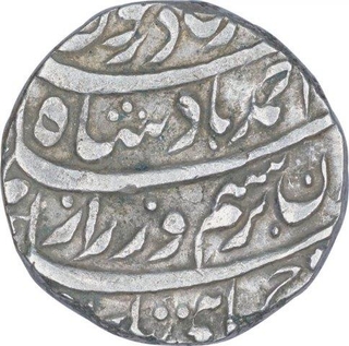 Silver One Rupee Coin of Ahmad Shah Durrani of Anwala Mint of Durrani Dynasty of Delhi Sultanate.