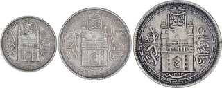 Set of Three Silver Anna Coins of Mir Usman Ali Khan of Haidarabad Farkhanda Bunyad of Hyderabad State.