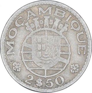 Cupro Nickel Two  and Half Escudos Coin of Mozambique of Indo Portuguese.