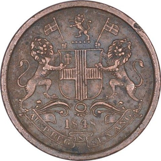 Rare Copper One Twelfth Anna Coin of East India Company of Calcutta Mint of 1848.