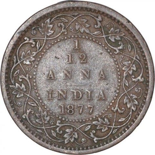 Copper One Twelfth Anna Coin of Victoria Empress of Bombay Mint of 1877.