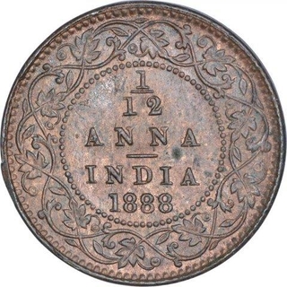 Copper One Twelfth Anna Coin of Victoria Empress of Calcutta Mint of 1888.