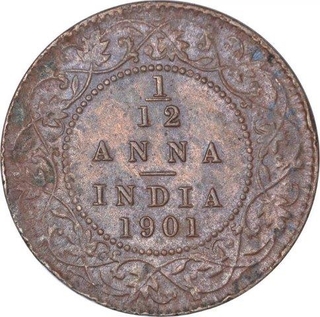 Copper One Twelfth Anna Coin of Victoria Empress of Calcutta Mint of 1901.