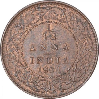 Copper One Twelfth Anna Coin of King Edward VII of Calcutta Mint of 1904.