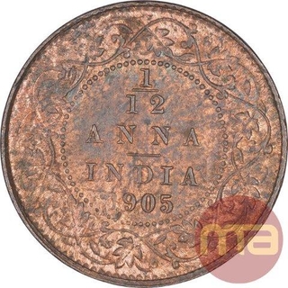 Copper One Twelfth Anna Coin of King Edward VII of Calcutta Mint of 1905.