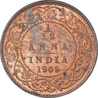 Copper One Twelfth Anna Coin of King Edward VII of Calcutta Mint of 1905.