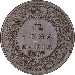 Bronze One Twelfth Anna Coin of King Edward VII of Calcutta Mint of 1907.