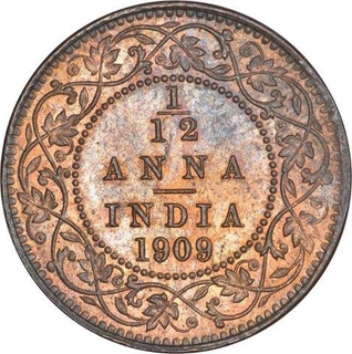 Bronze One Twelfth Anna Coin of King Edward VII of Calcutta Mint of 1909.