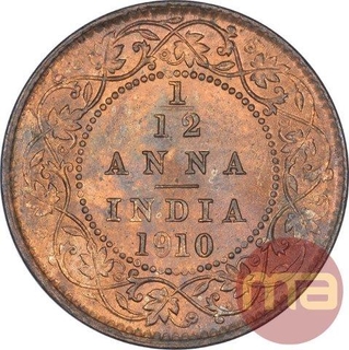 Bronze One Twelfth Anna Coin of King Edward VII of Calcutta Mint of 1910.