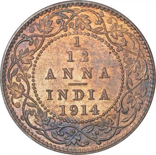 Bronze One Twelfth Anna Coin of King George V of Calcutta Mint of 1914.