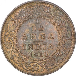 Bronze One Twelfth Anna Coin of King George V of Calcutta Mint of 1914.