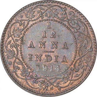 Bronze One Twelfth Anna Coin of King George V of Calcutta Mint of 1914.