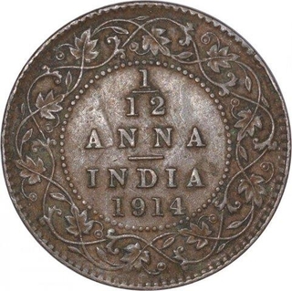 Bronze One Twelfth Anna Coin of King George V of Calcutta Mint of 1914.