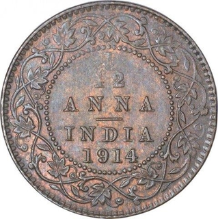 Bronze One Twelfth Anna Coin of of King George V of Calcutta Mint of 1914.