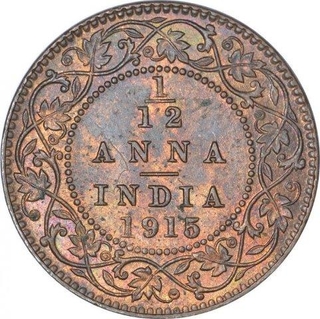 Bronze One Twelfth Anna Coin of King George V of Calcutta Mint of 1915.