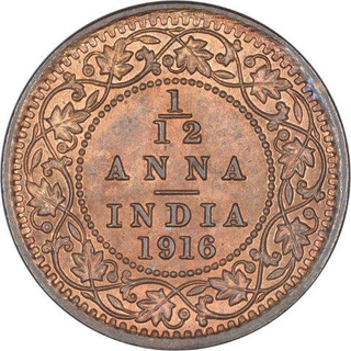 Bronze One Twelfth Anna Coin of King George V of Calcutta Mint of 1916.