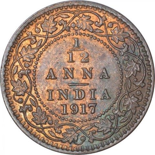 Bronze One Twelfth Anna Coin of King George V of Calcutta Mint of 1917.