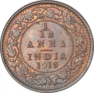 Bronze One Twelfth Anna Coin of King George V of Calcutta Mint of 1919.