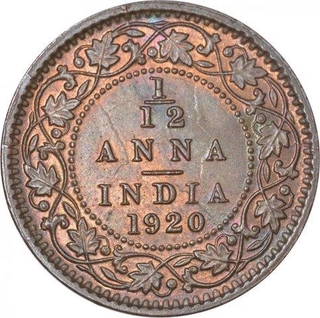 Bronze One Twelfth Anna Coin of King George V of Calcutta Mint of 1920.