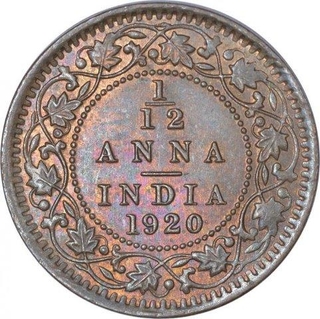 Bronze One Twelfth Anna Coin of King George V of Calcutta Mint of 1920.