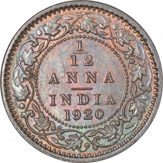 Bronze One Twelfth Anna Coin of King George V of Calcutta Mint of 1920.