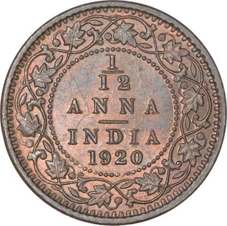 Bronze One Twelfth Anna Coin of King George V of Calcutta Mint of 1920.