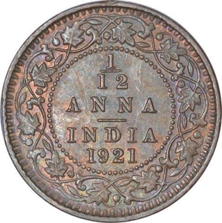 Bronze One Twelfth Anna Coin of of King George V of Calcutta Mint of 1921.