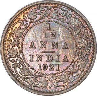 Bronze One Twelfth Anna Coin of of King George V of Calcutta mint of 1921.