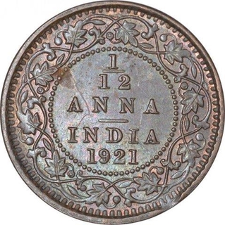 Bronze One Twelfth Anna Coin of King George V of Calcutta Mint of 1921.