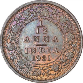 Bronze OneTwelfth Anna Coin of King George V of Calcutta Mint of 1921. 