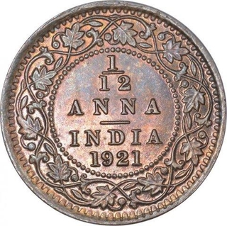 Bronze One Twelfth Anna Coin of King George V of Calcutta Mint of 1921.