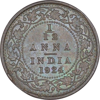 Copper One Twelfth Anna Coin of King George V of Calcutta Mint of 1924.