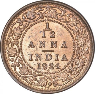 Bronze One Twelfth Anna Coin of King George V of Bombay Mint of 1924. 