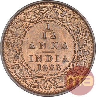 Bronze One Twelfth Anna Coin of King George V of Bombay Mint of 1926.