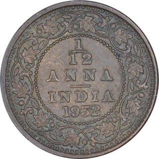 Bronze One Twelfth Anna Coin of King George V of Calcutta Mint of 1932.