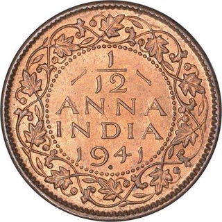 Bronze One Twelfth Anna Coin of King George VI of Bombay Mint of 1941.