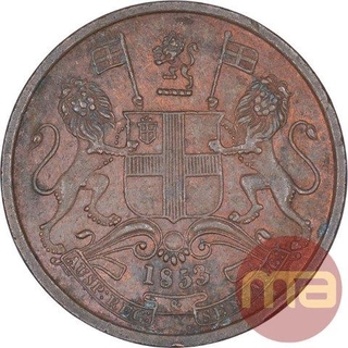 Copper Half Pice Coin of East India Company of Calcutta Mint of 1853.