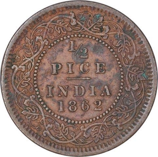 Copper Half Pice Coin of Victoria Queen of Calcutta Mint of 1862.