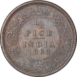 Copper Half Pice Coin of Victoria Queen of Calcutta Mint of 1862. 