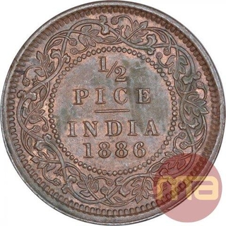 Copper Half Pice Coin of Victoria Empress of Calcutta Mint of 1886.