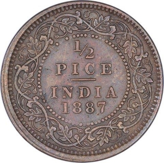 Rare Copper Half Pice Coin of Victoria Empress of Calcutta Mint of 1887.