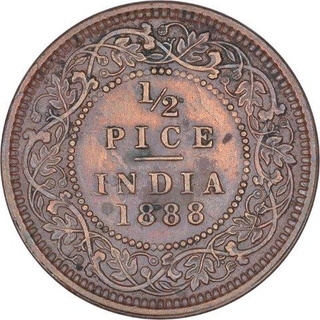 Rare Copper Half Pice Coin of Victoria Empress of Calcutta Mint of 1888.